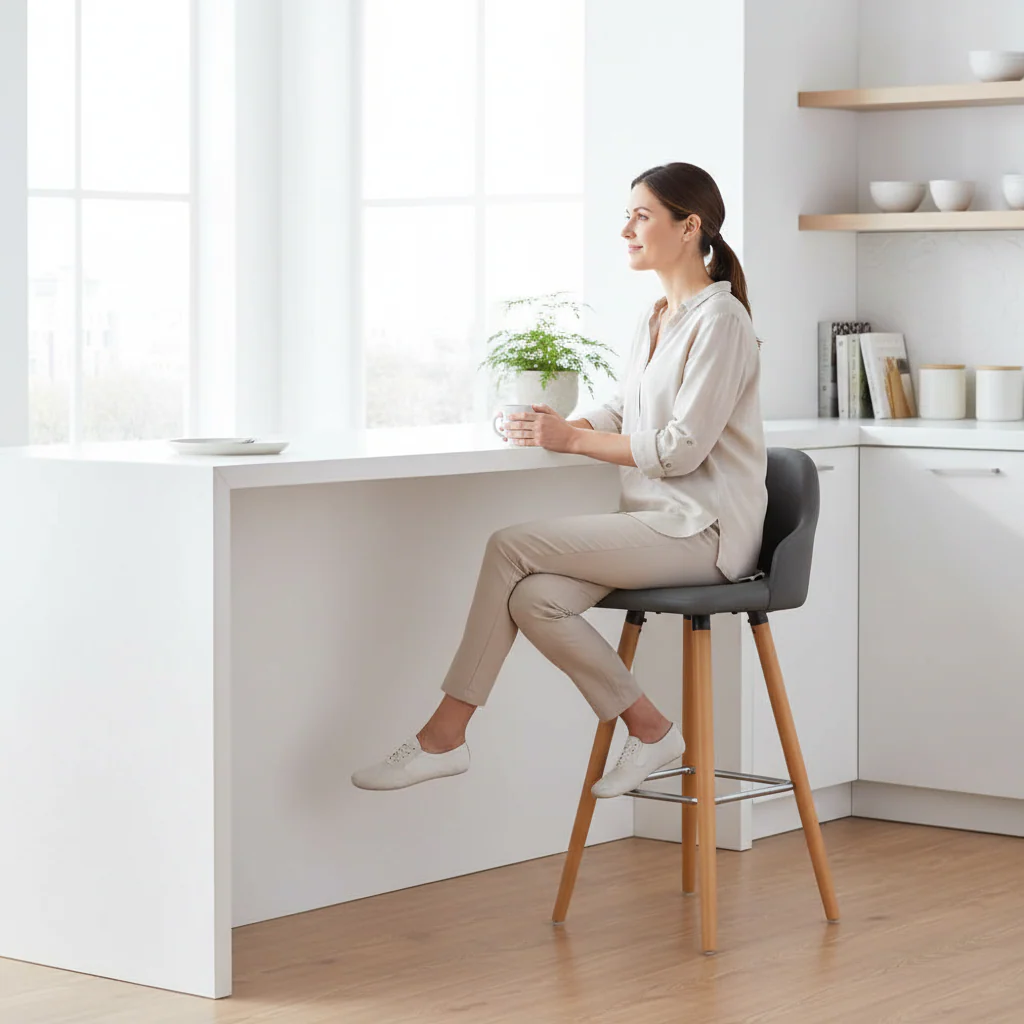 Stockholm Grey Faux Leather Bar Stool with Beechwood Legs - Image 2