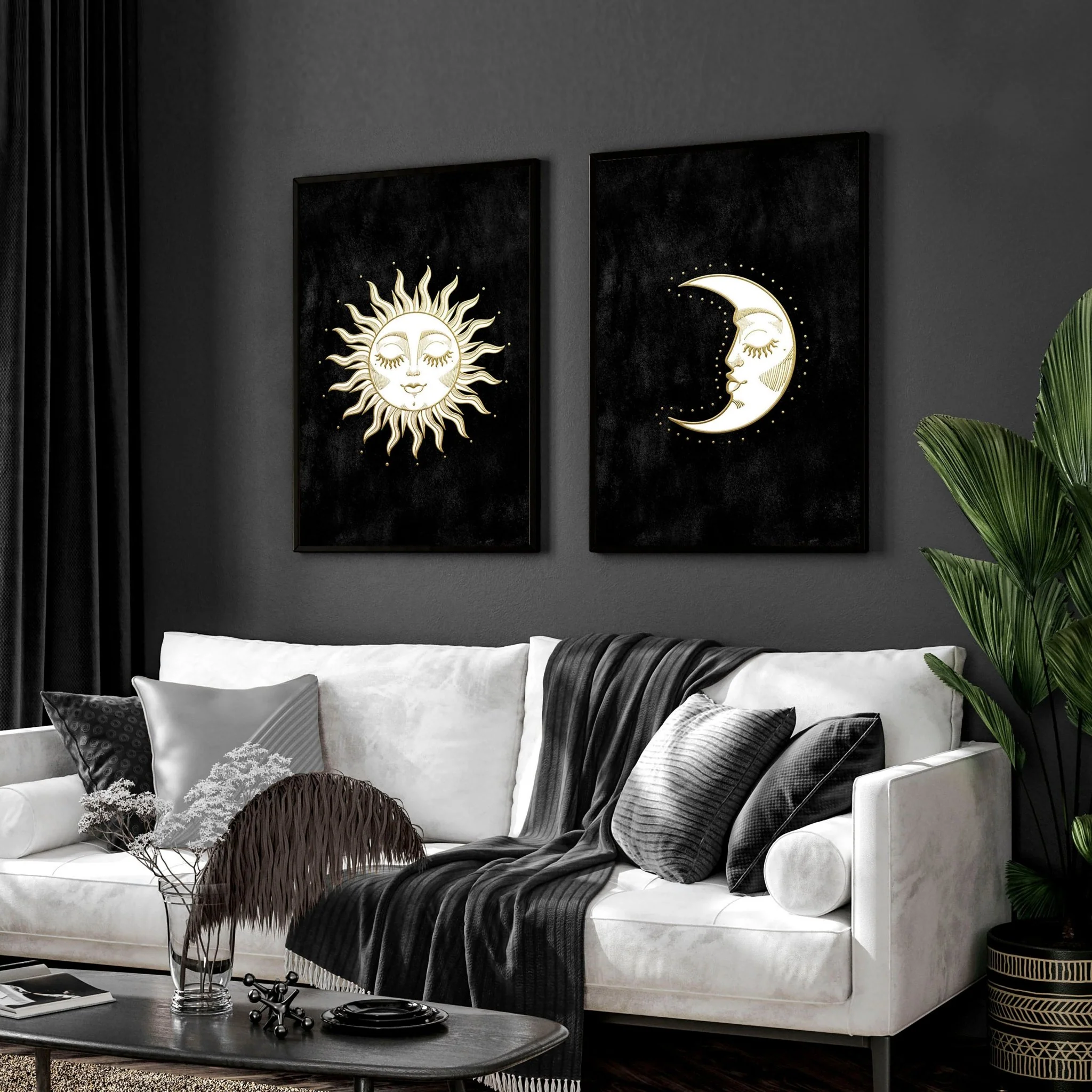 Large print for living room | Set of 2 Sun and Moon wall art - Image 3