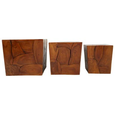 Surak Set of 3 Teak Side Tables and Stools - Image 5