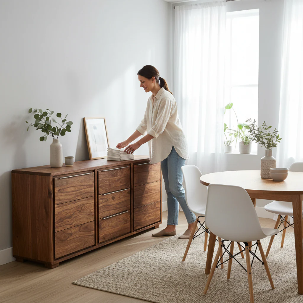 Surati Two Door Three Drawer Sheesham And Acacia Sideboard - Image 2