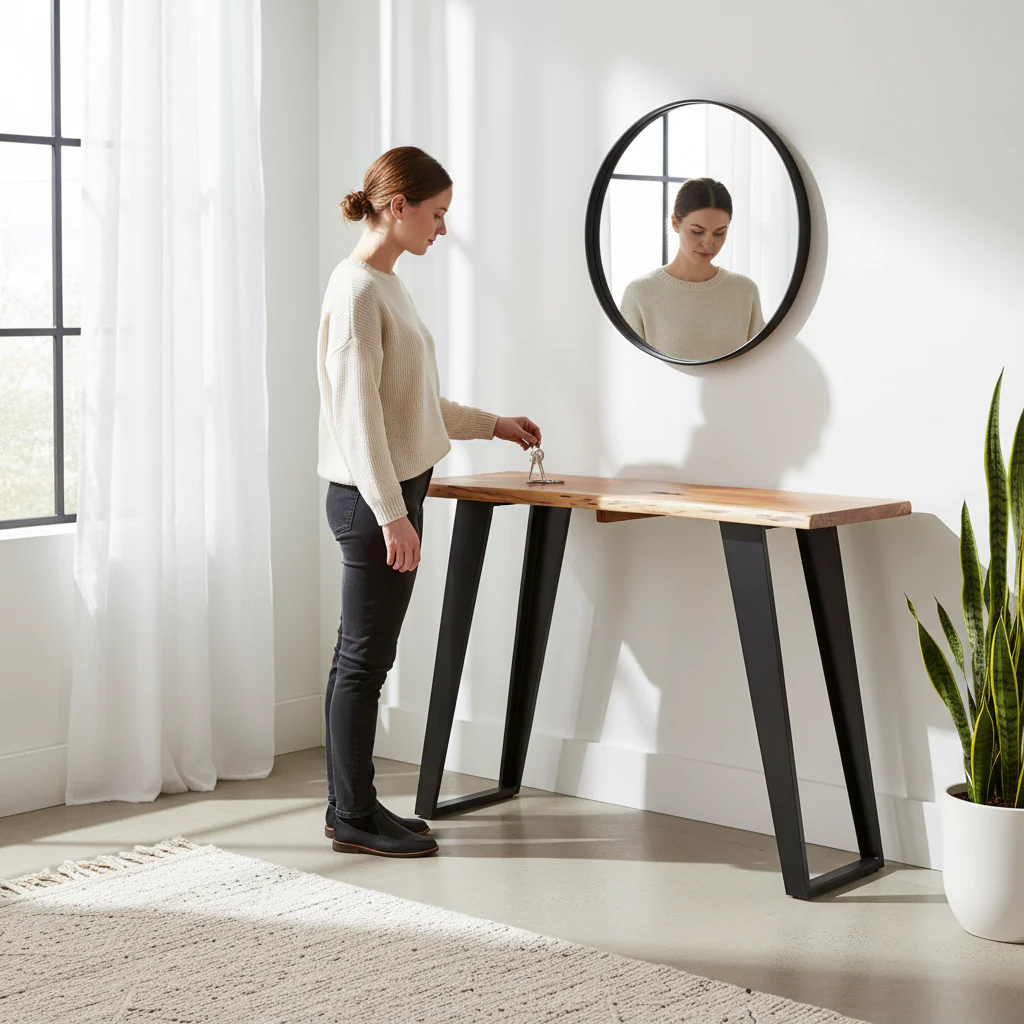 Surax Acacia Wood And Looped Iron Base Console Table - Image 2