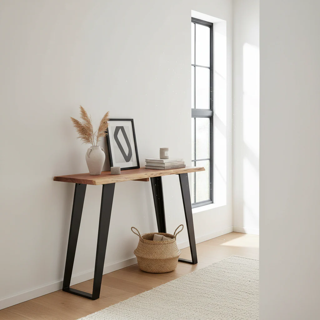 Surax Acacia Wood And Looped Iron Base Console Table - Image 3