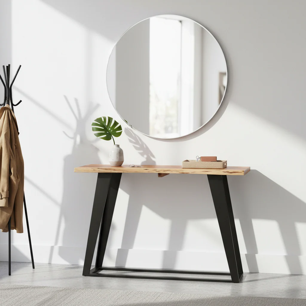 Surax Acacia Wood And Looped Iron Base Console Table - Image 4