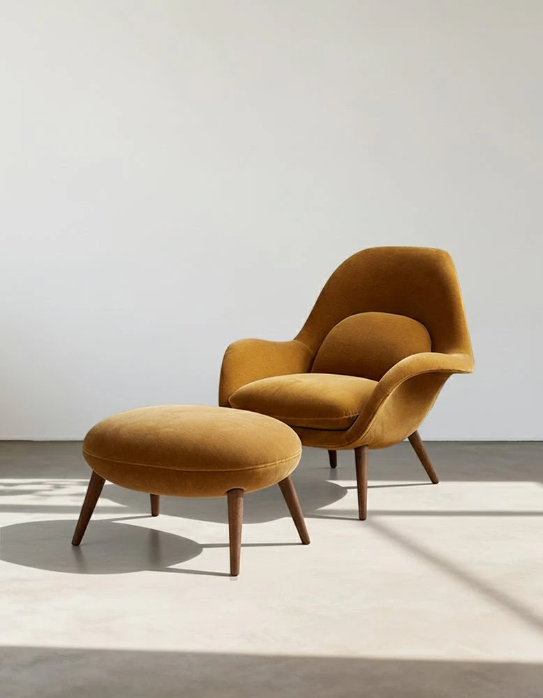 Swoon Lounge Petit Armchair And Stool, Brown, Wood Leg