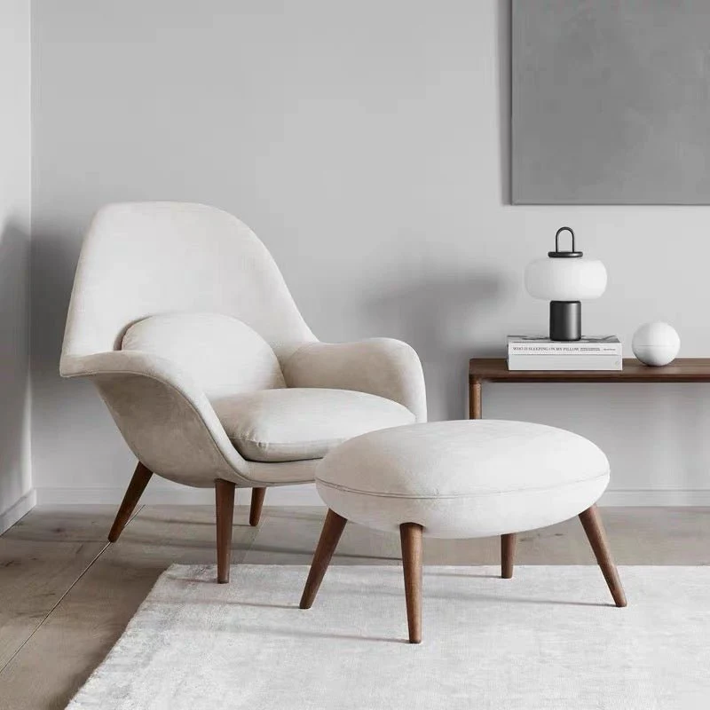 Swoon Lounge Petit Armchair And Stool, Brown, Wood Leg - Image 2