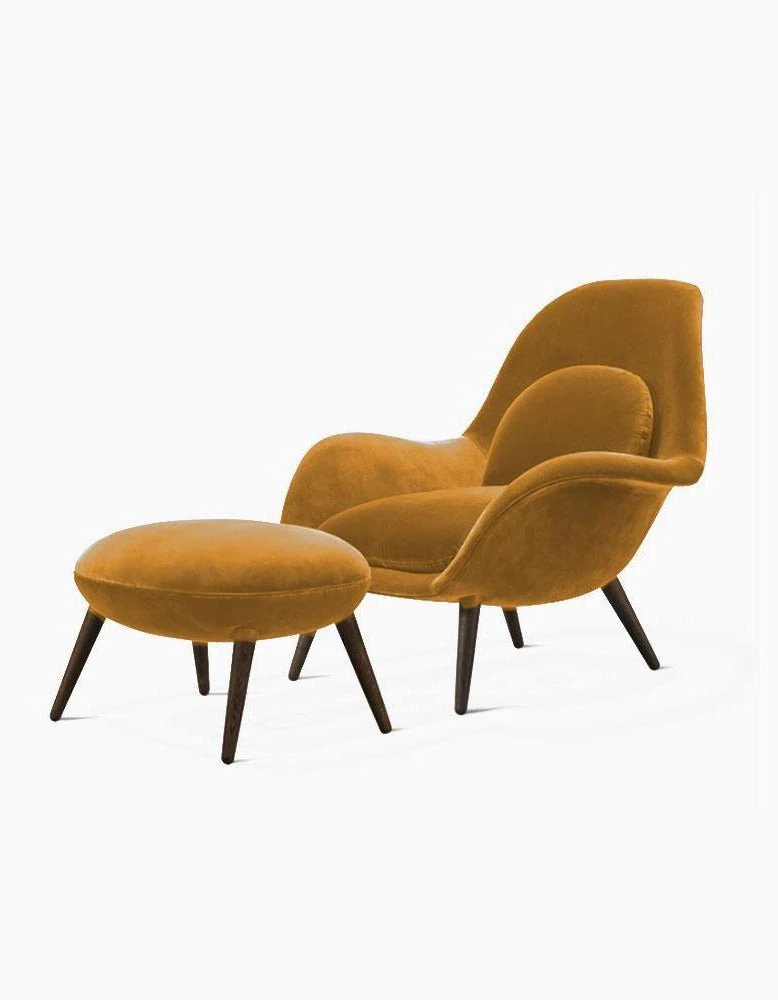 Swoon Lounge Petit Armchair And Stool, Brown, Wood Leg - Image 6