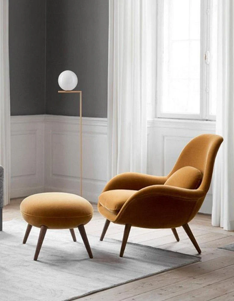 Swoon Lounge Petit Armchair And Stool, White, Wood Leg - Image 3