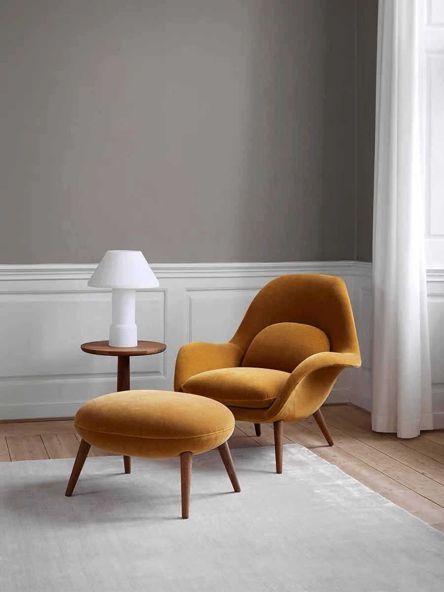 Swoon Lounge Petit Armchair And Stool, White, Wood Leg - Image 4