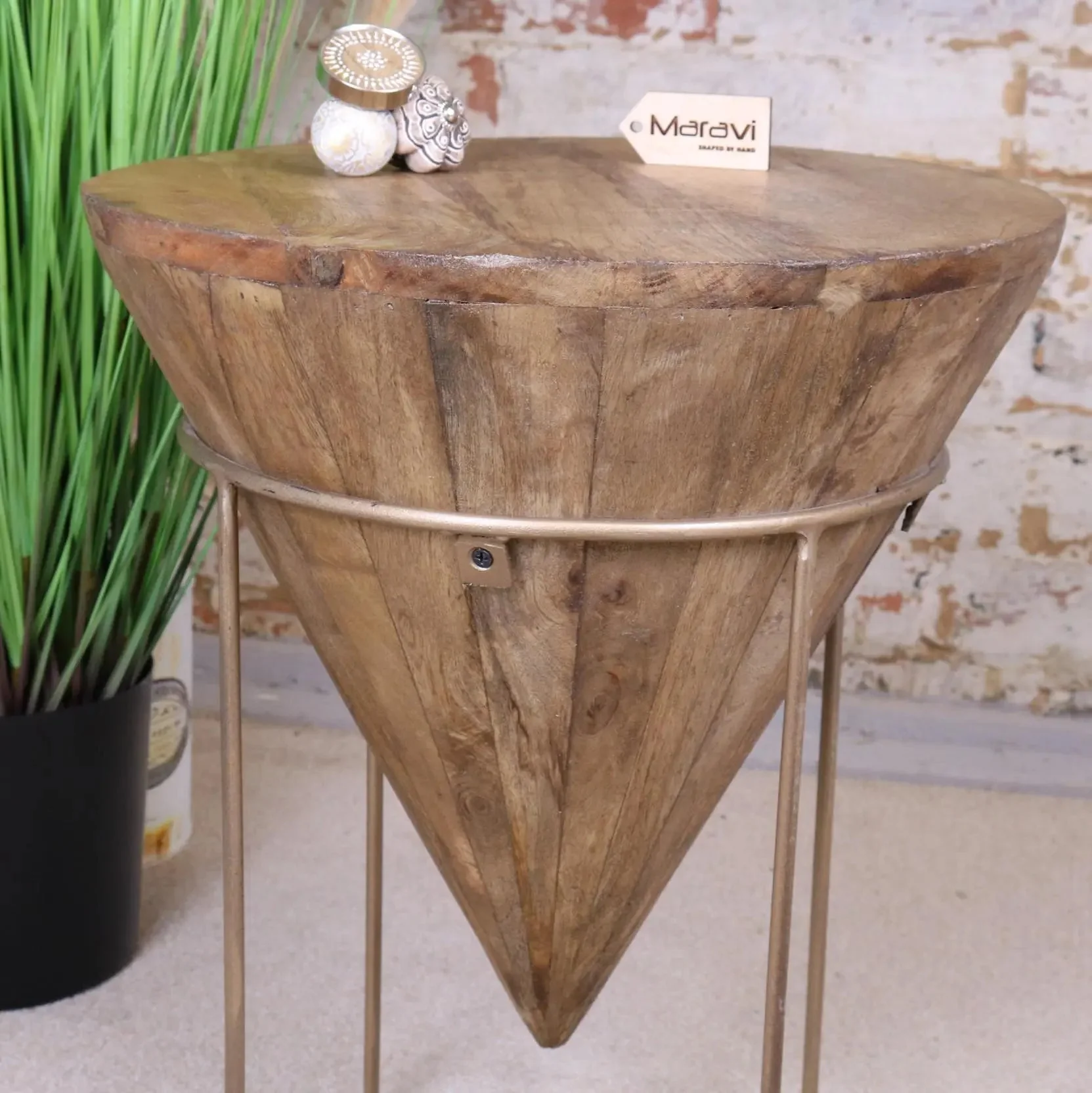 Tamia Wooden Cone Unique Side Table - Image 2