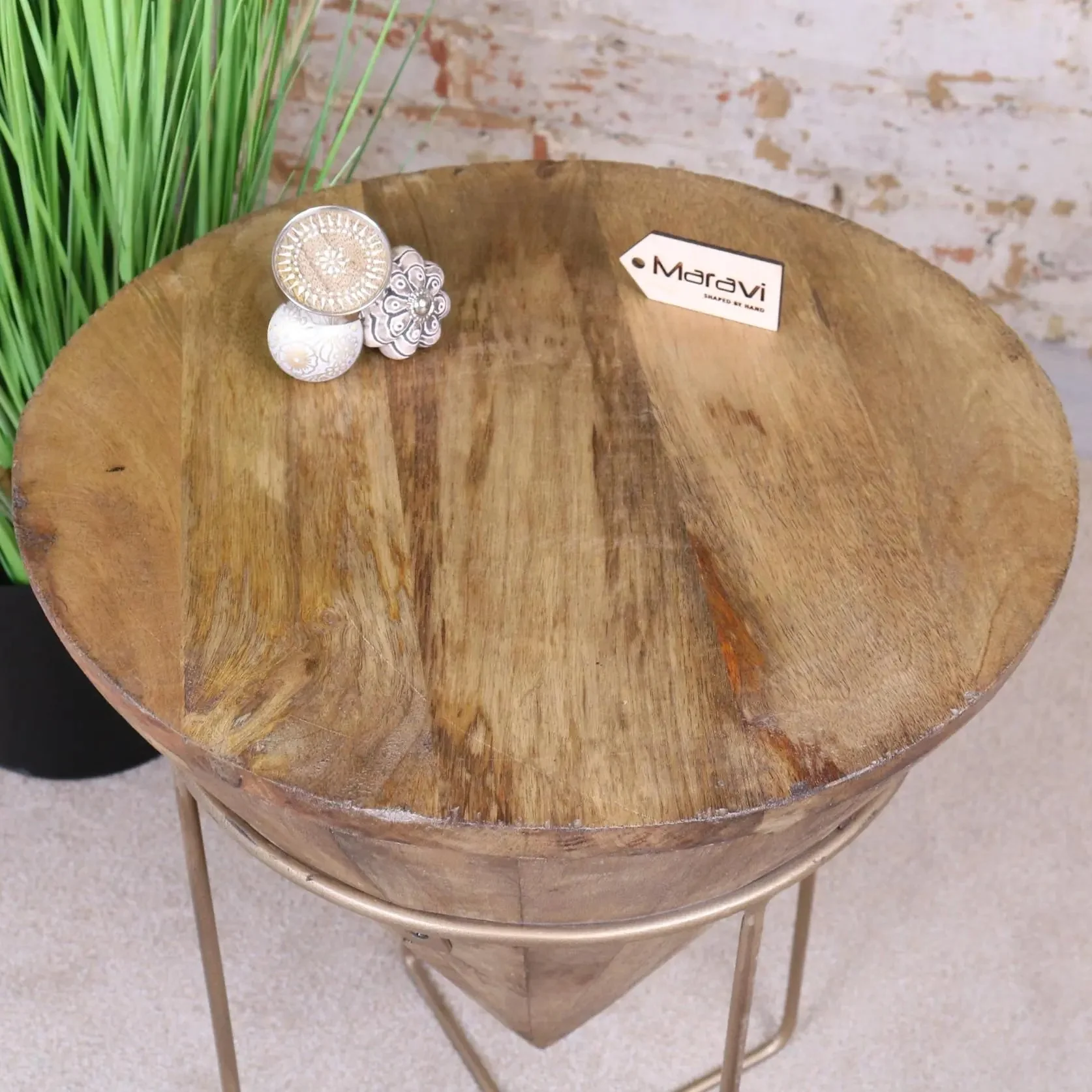 Tamia Wooden Cone Unique Side Table - Image 3