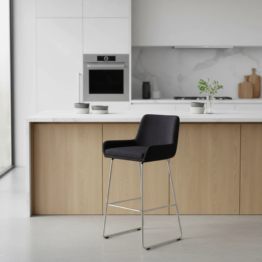 Tamzin Black Velvet Bar Chair With Low Arms - Image 4