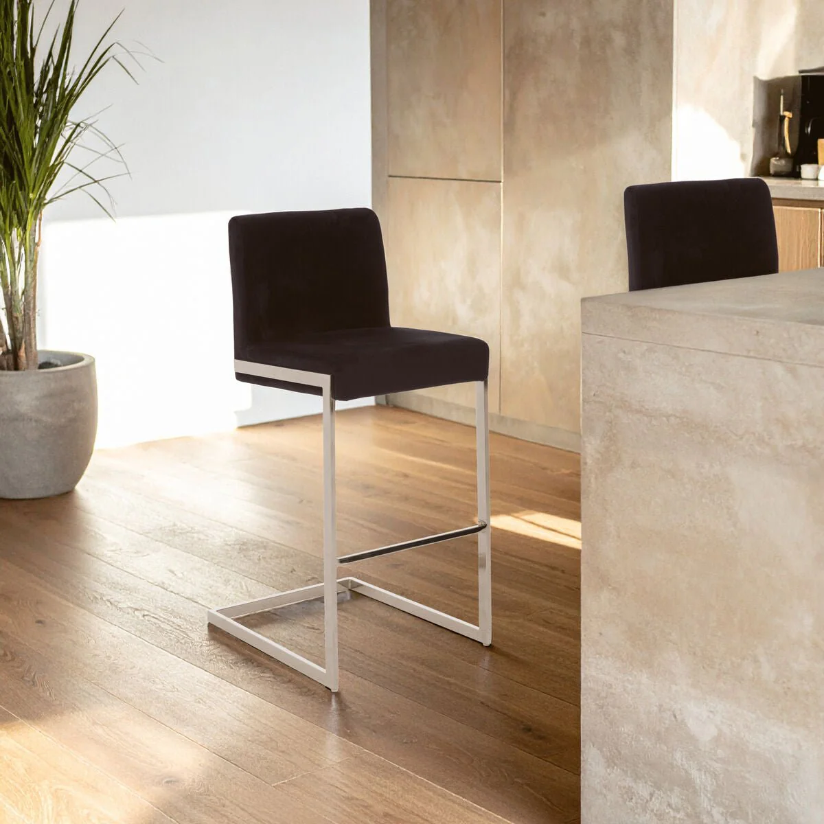 Tamzin Black Velvet Bar Chair With Low Back - Image 6