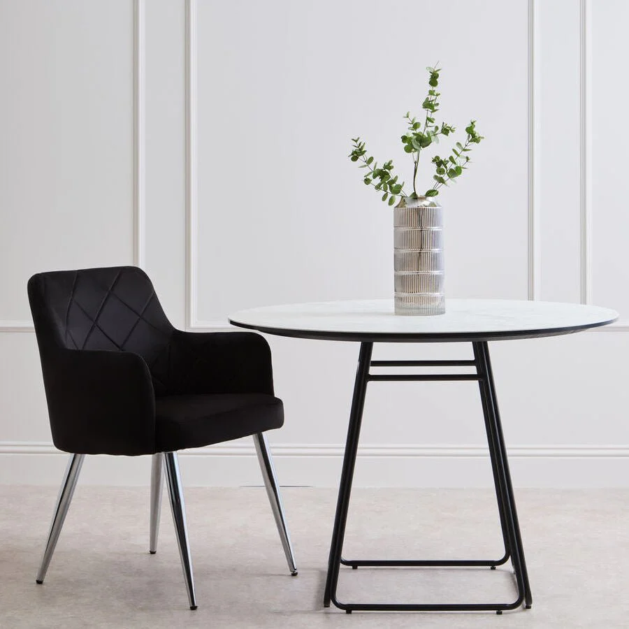 Tamzin Black Velvet Splayed Dining Chair - Image 3