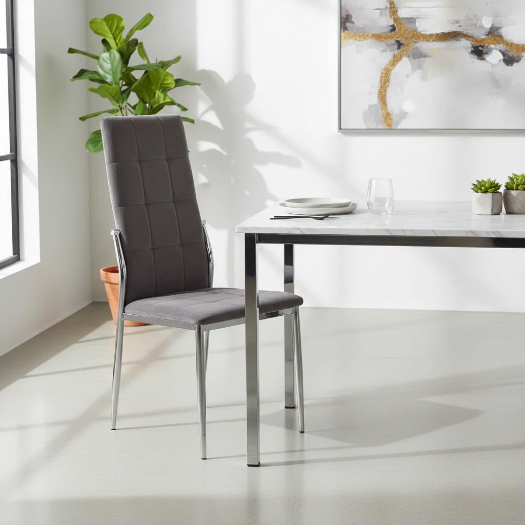 Tamzin Grey Velvet High Back Dining Chair - Image 4