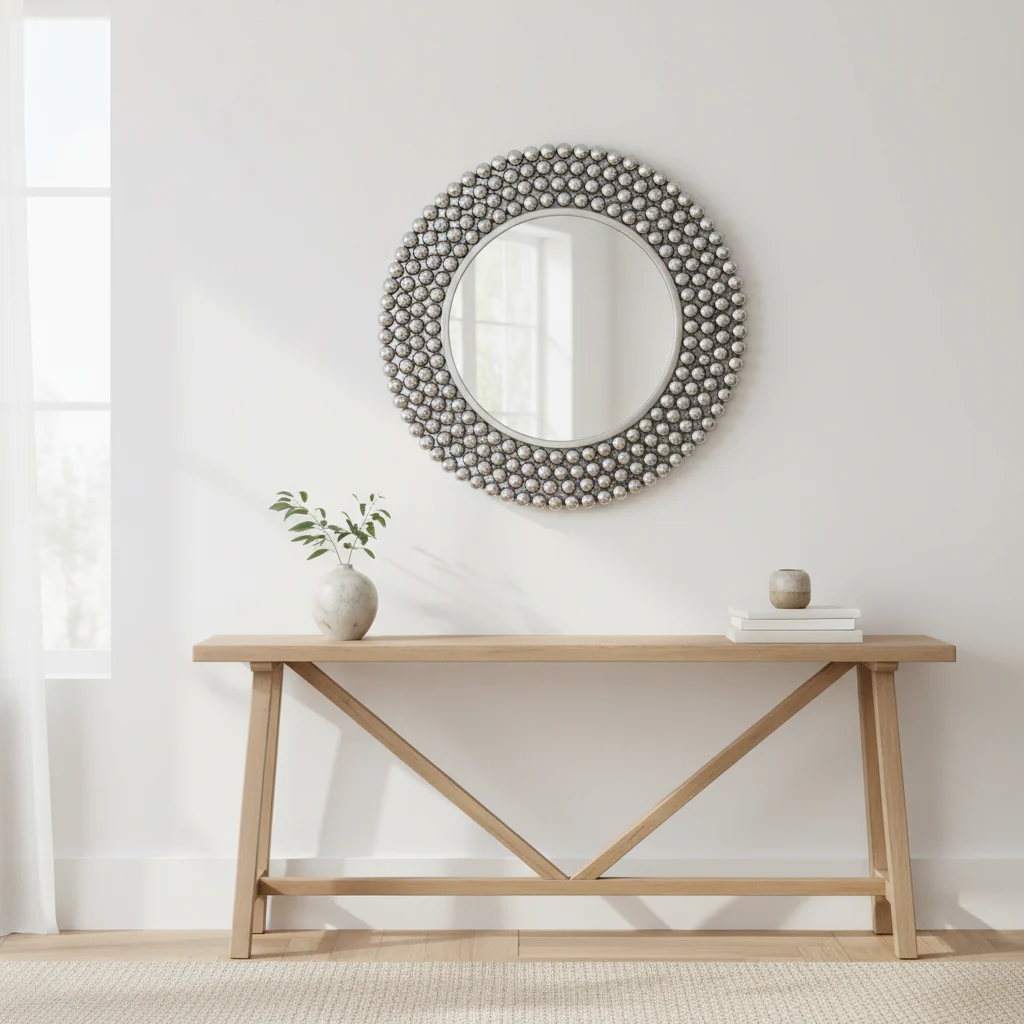 Templar Pewter Finish Iron Wall Mirror - Image 3