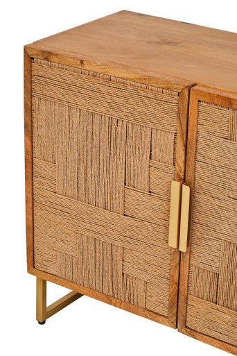 Teora Mango Wood Paper Rope Detail Four Door Sideboard - Image 5