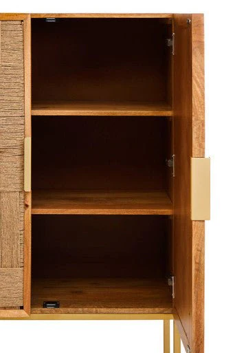 Teora Paper Rope Detail Two Door Mango Wood Cabinet - Image 8