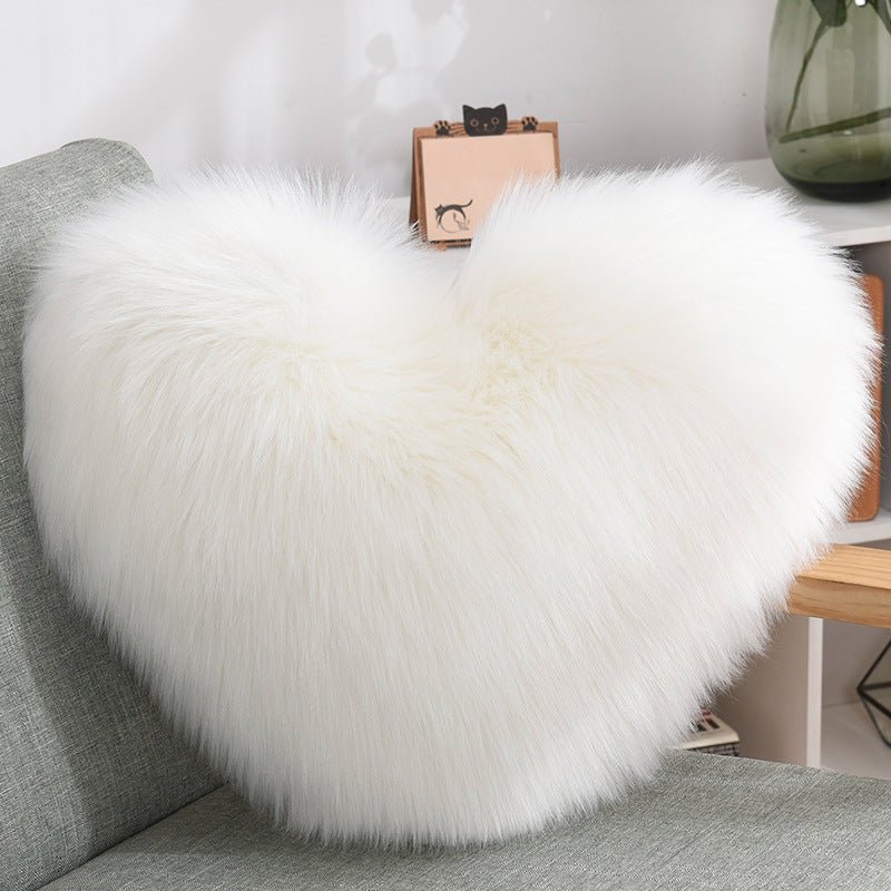 Throw Pillows Heart Shape Long Plush Fluffy Shaggy Cushion Cover Sofa Cushions Decorative Pillow Covers Pillowcase White - Image 2