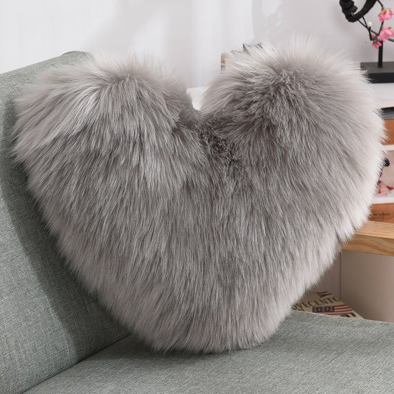 Throw Pillows Heart Shape Long Plush Fluffy Shaggy Cushion Cover Sofa Cushions Decorative Pillow Covers Pillowcase White - Image 3