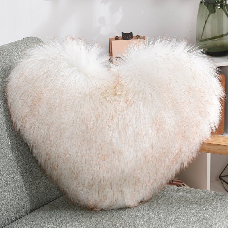 Throw Pillows Heart Shape Long Plush Fluffy Shaggy Cushion Cover Sofa Cushions Decorative Pillow Covers Pillowcase White - Image 7