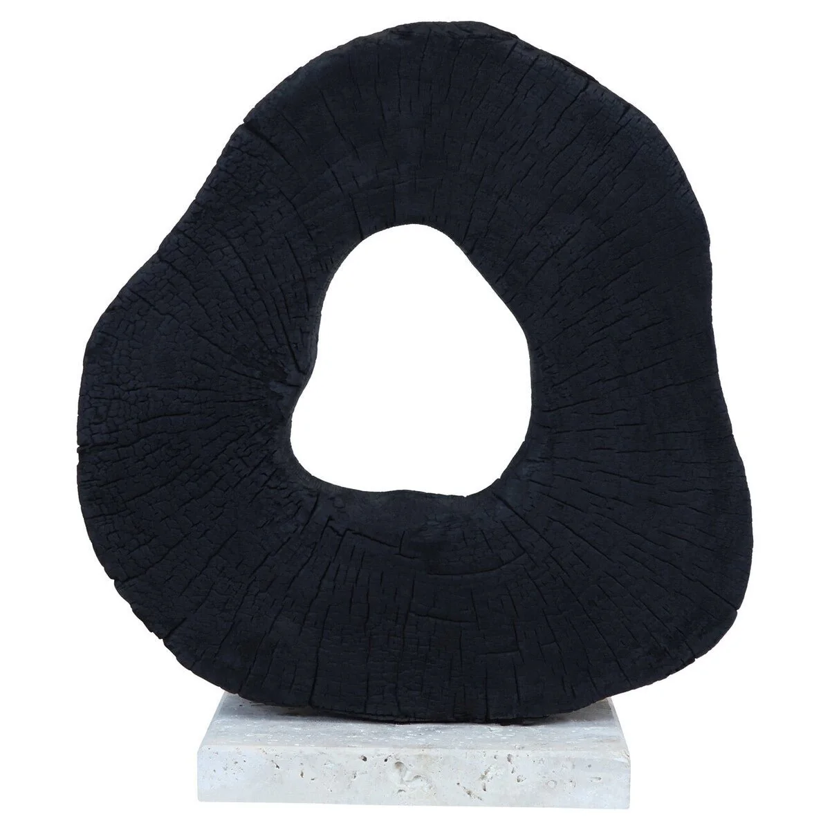 Tibor Black Mango Wood Sculpture With Travertine Base - Image 3
