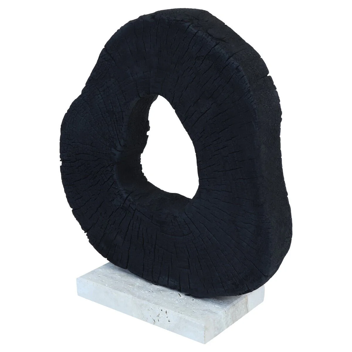 Tibor Black Mango Wood Sculpture With Travertine Base - Image 4