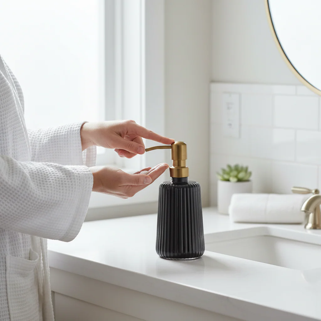Ticino Brittany Black Glass Lotion Dispenser - Image 2
