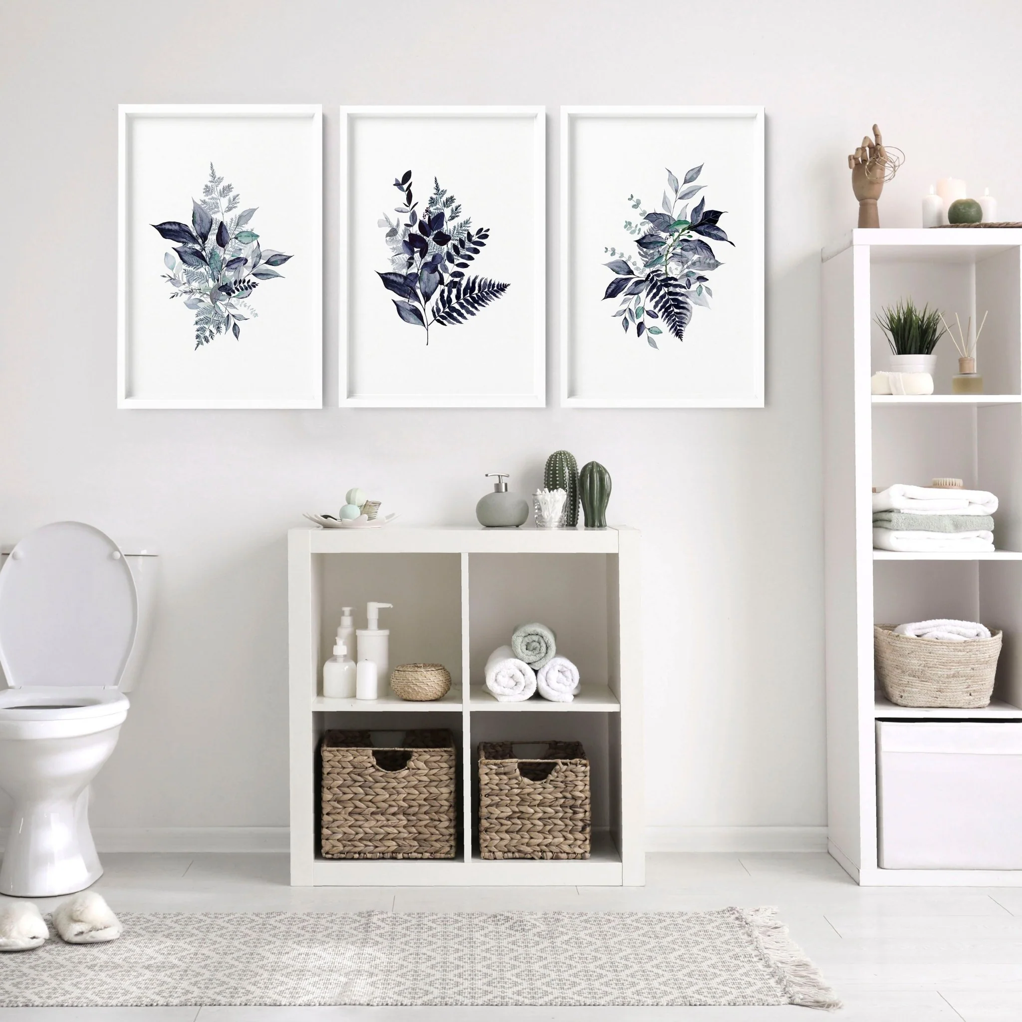 Toilet wall decor | set of 3 Blue Botanical wall art - Image 4