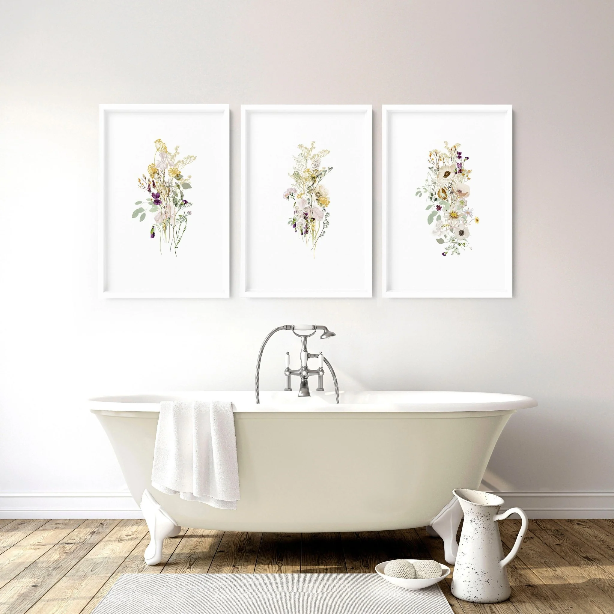 Toilet wall decoration | Set of 3 Floral wall art prints - Image 2