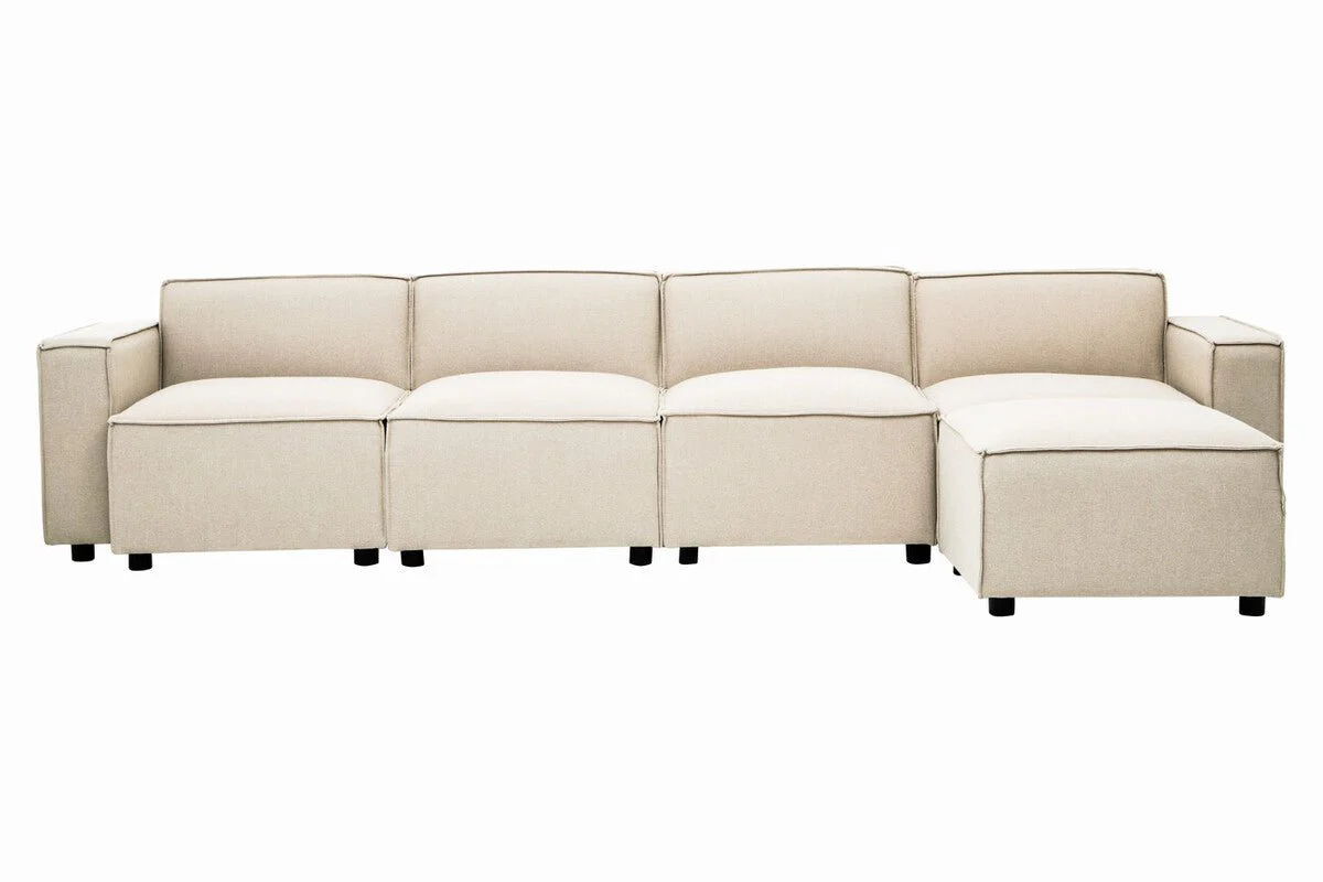 Toulouse Cream Fabric Armless Sofa. - Image 15