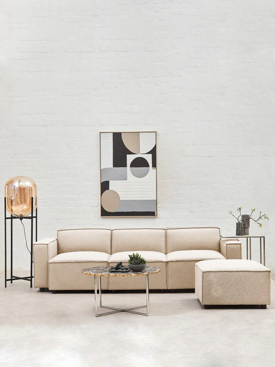 Toulouse Cream Fabric Armless Sofa. - Image 21