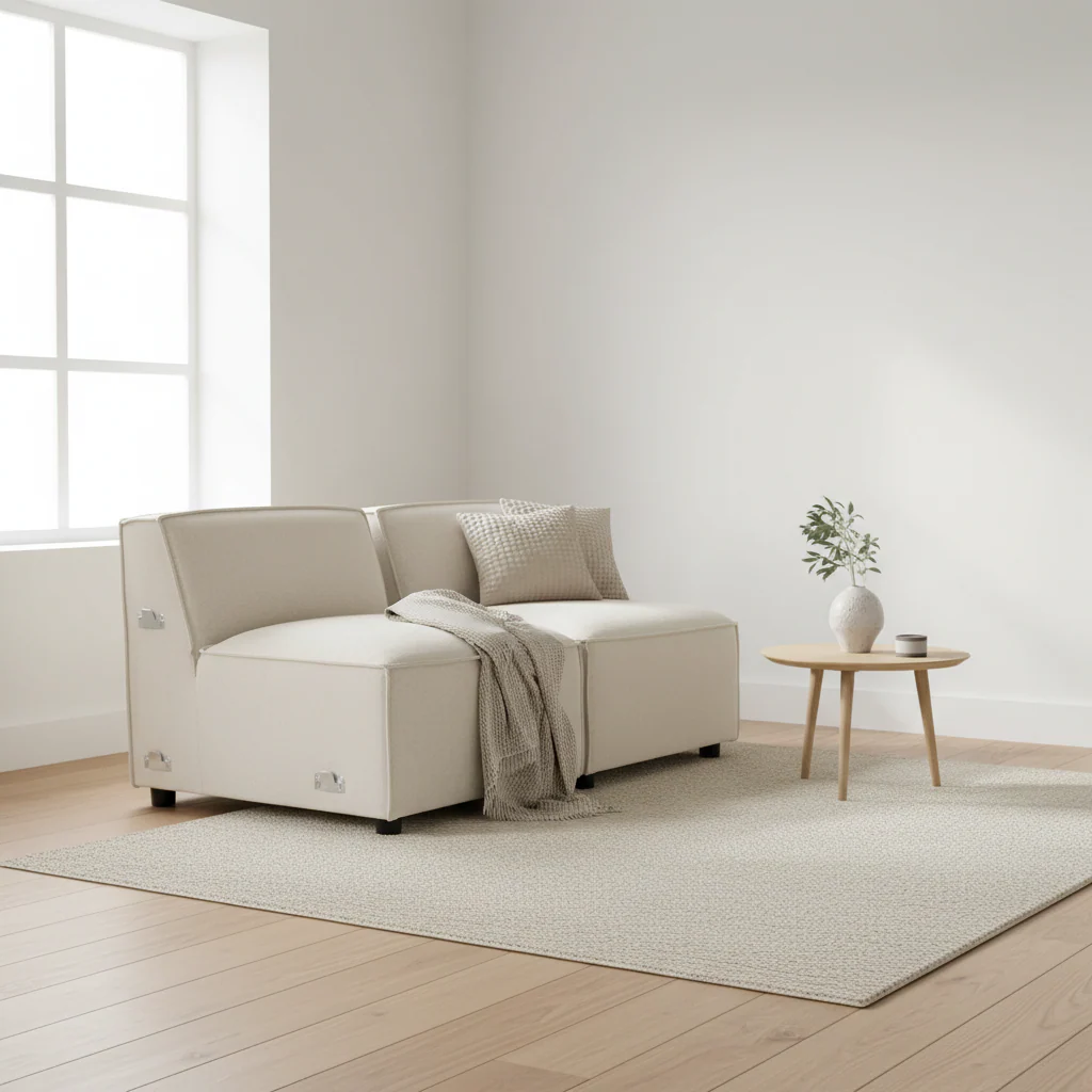 Toulouse Cream Fabric Armless Sofa. - Image 3