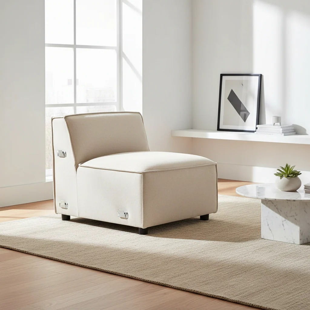 Toulouse Cream Fabric Armless Sofa. - Image 4
