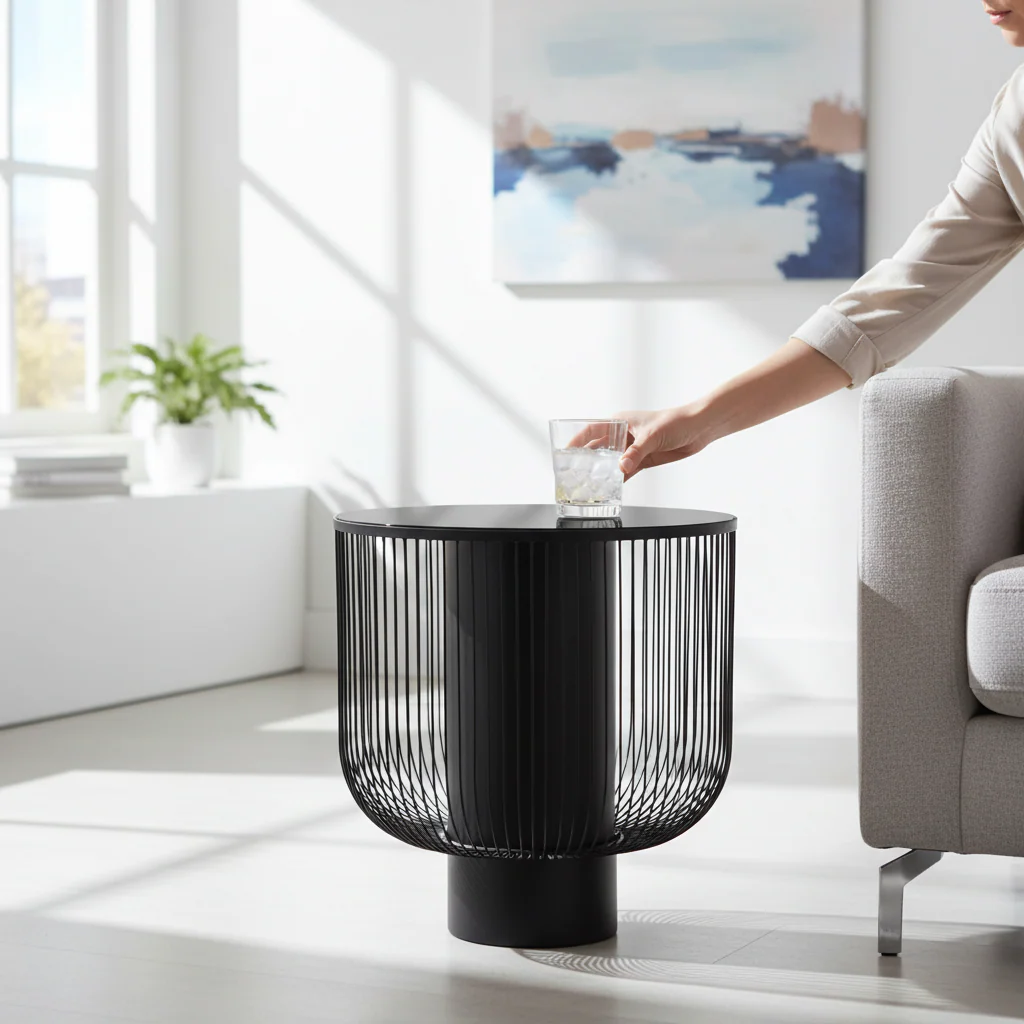 Trento End Table With Black Glass Top - Image 2