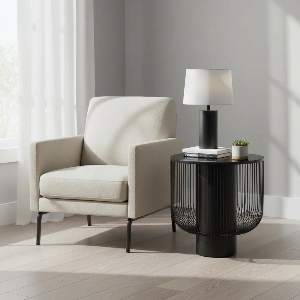 Trento End Table With Black Glass Top - Image 4
