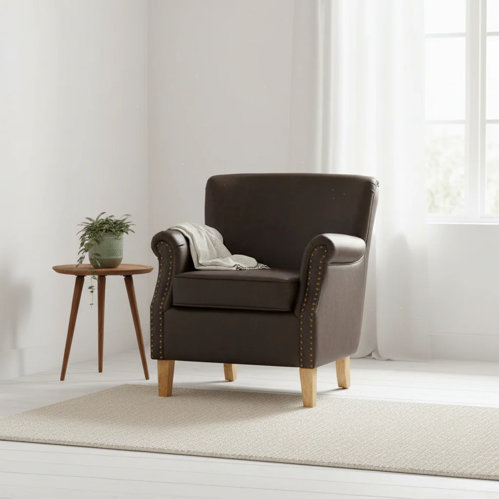 Trinity Brown Leather Effect Armchair - Image 3
