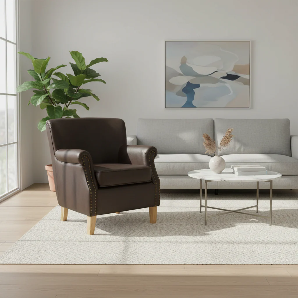 Trinity Brown Leather Effect Armchair - Image 4