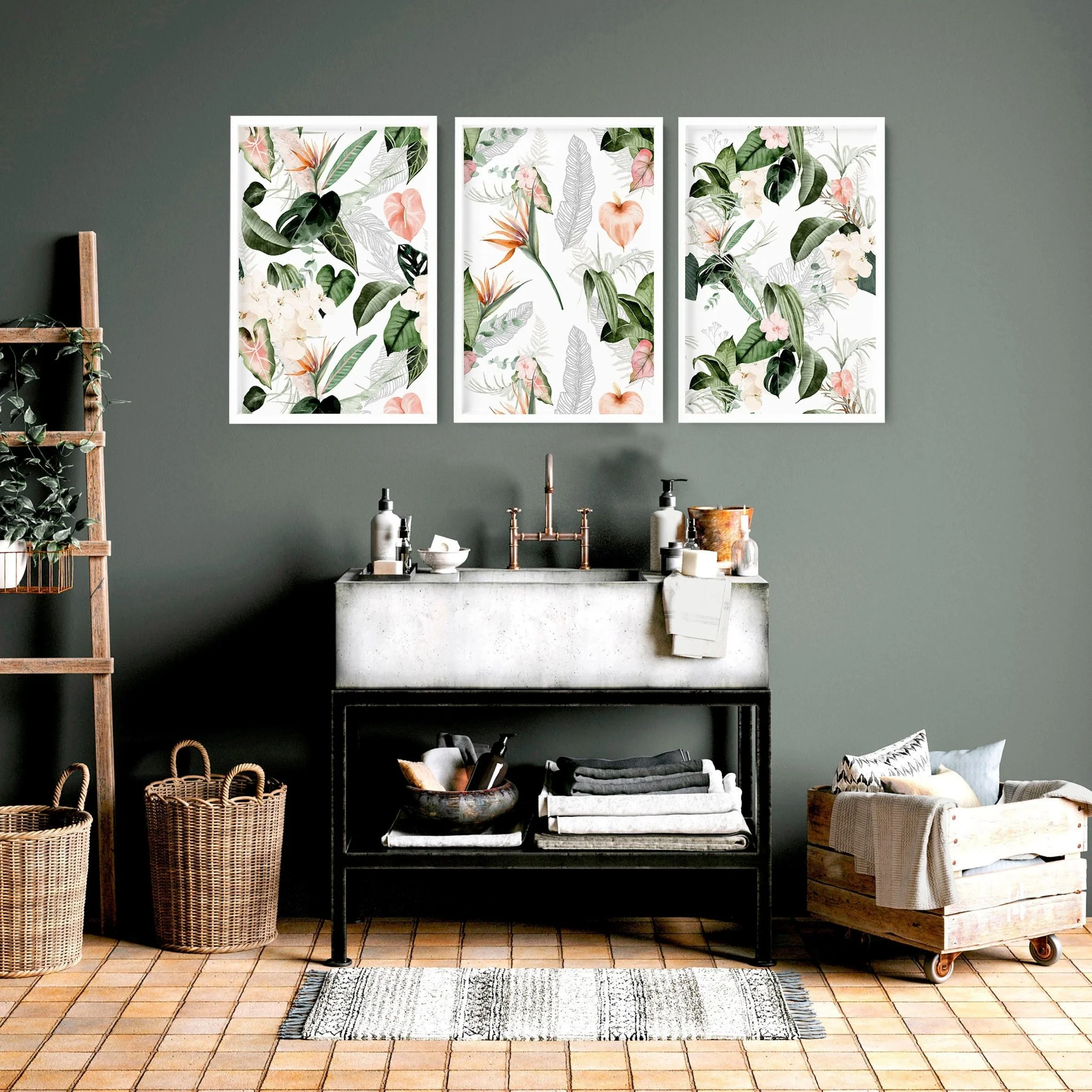 Bathroom wall decorations | set of 3 Tropical wall art - Image 3