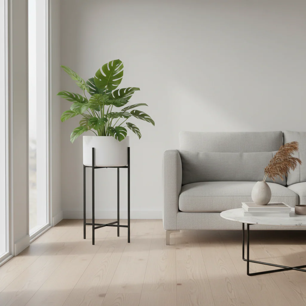 Trosa Large White And Black Floor Standing Planter - Image 4