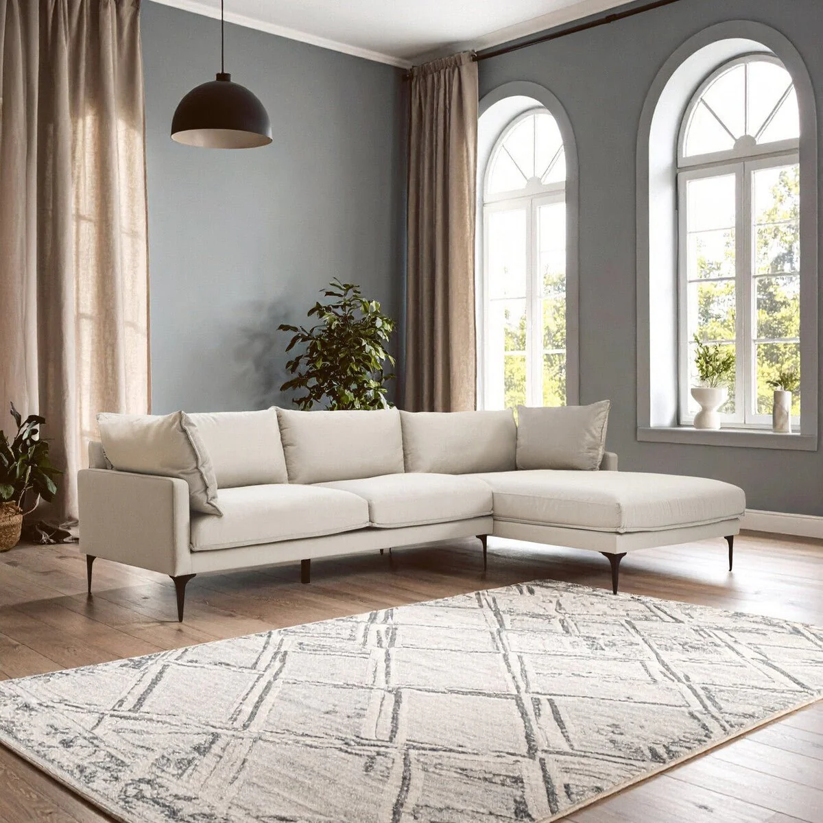Troyes Cream Three Seat Right Chaise Sofa - Image 4