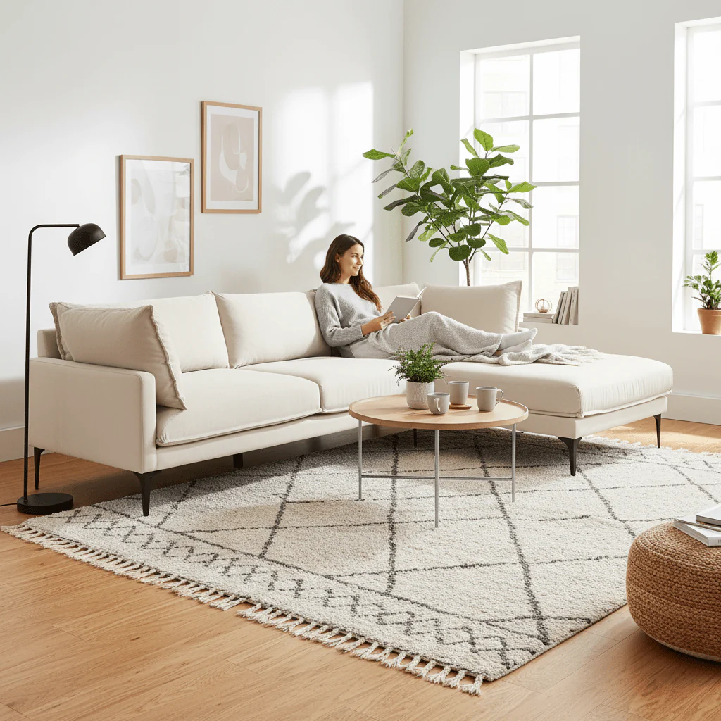 Troyes Cream Three Seat Right Chaise Sofa - Image 5