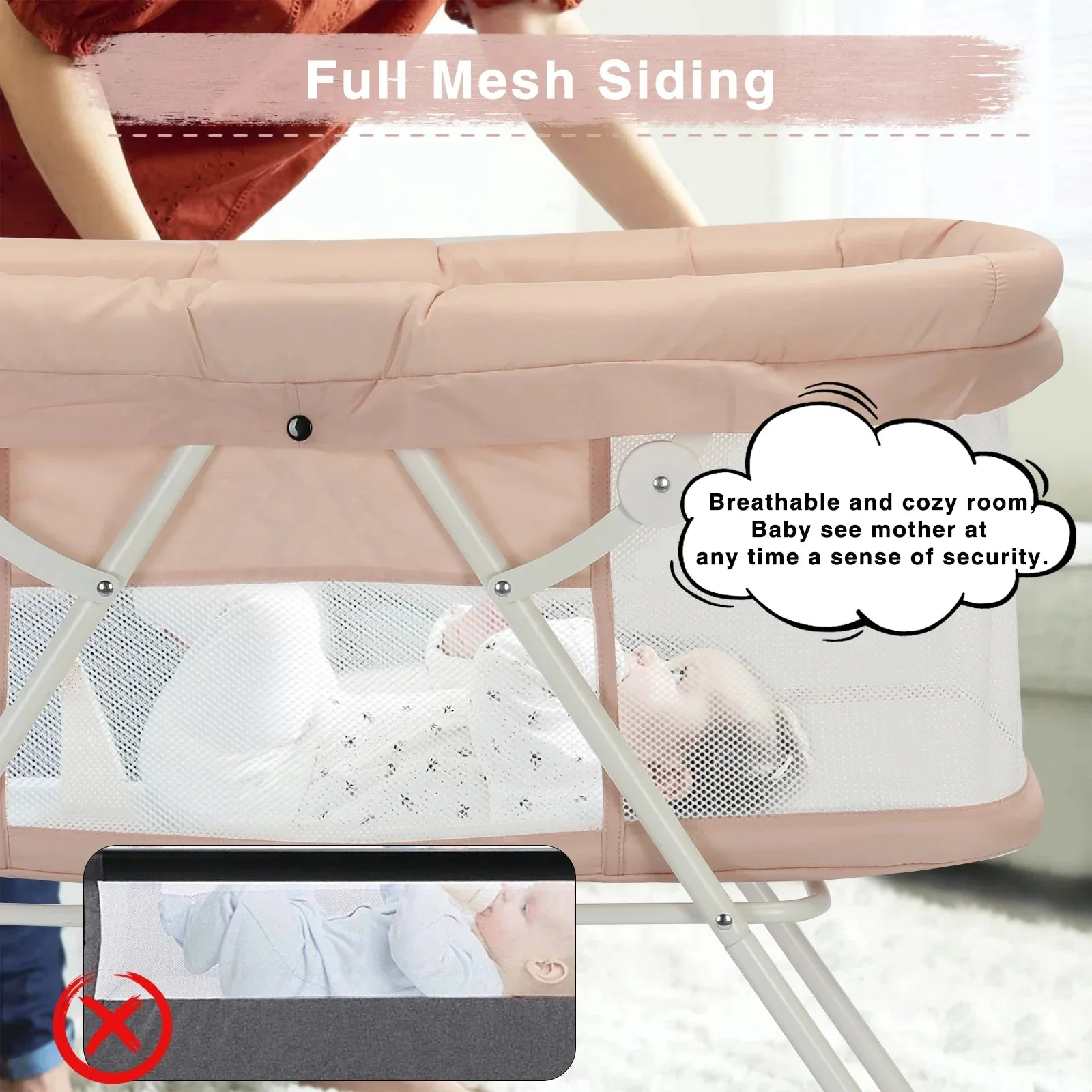 UBRAVOO Baby 2 in 1 Cribs and Cradles, Easy Folding Travel Cot with Mattress Multifunction Bedside Rocking for Newborn - Image 13