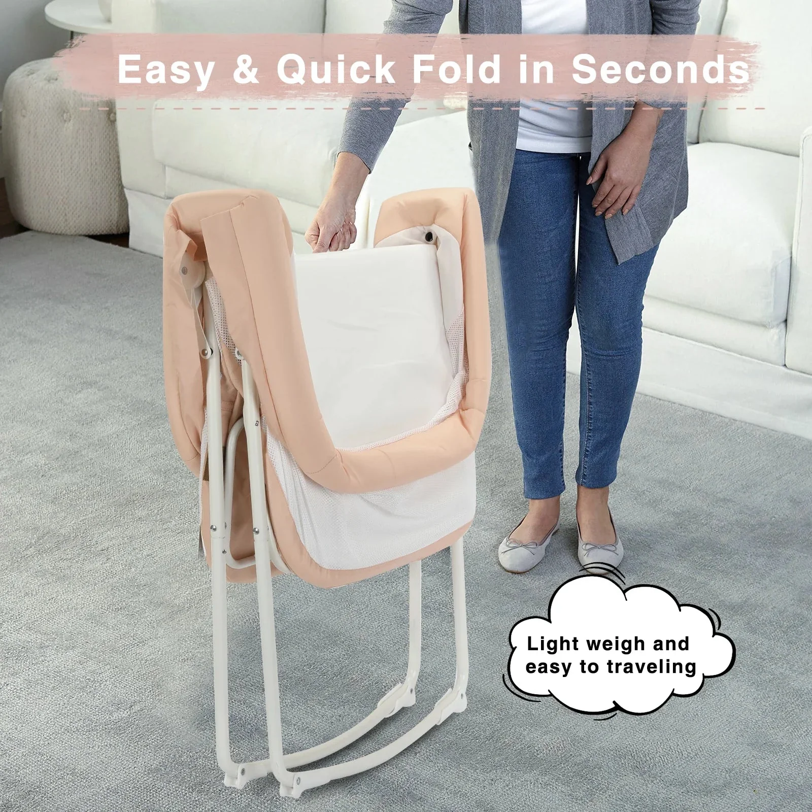 UBRAVOO Baby 2 in 1 Cribs and Cradles, Easy Folding Travel Cot with Mattress Multifunction Bedside Rocking for Newborn - Image 15