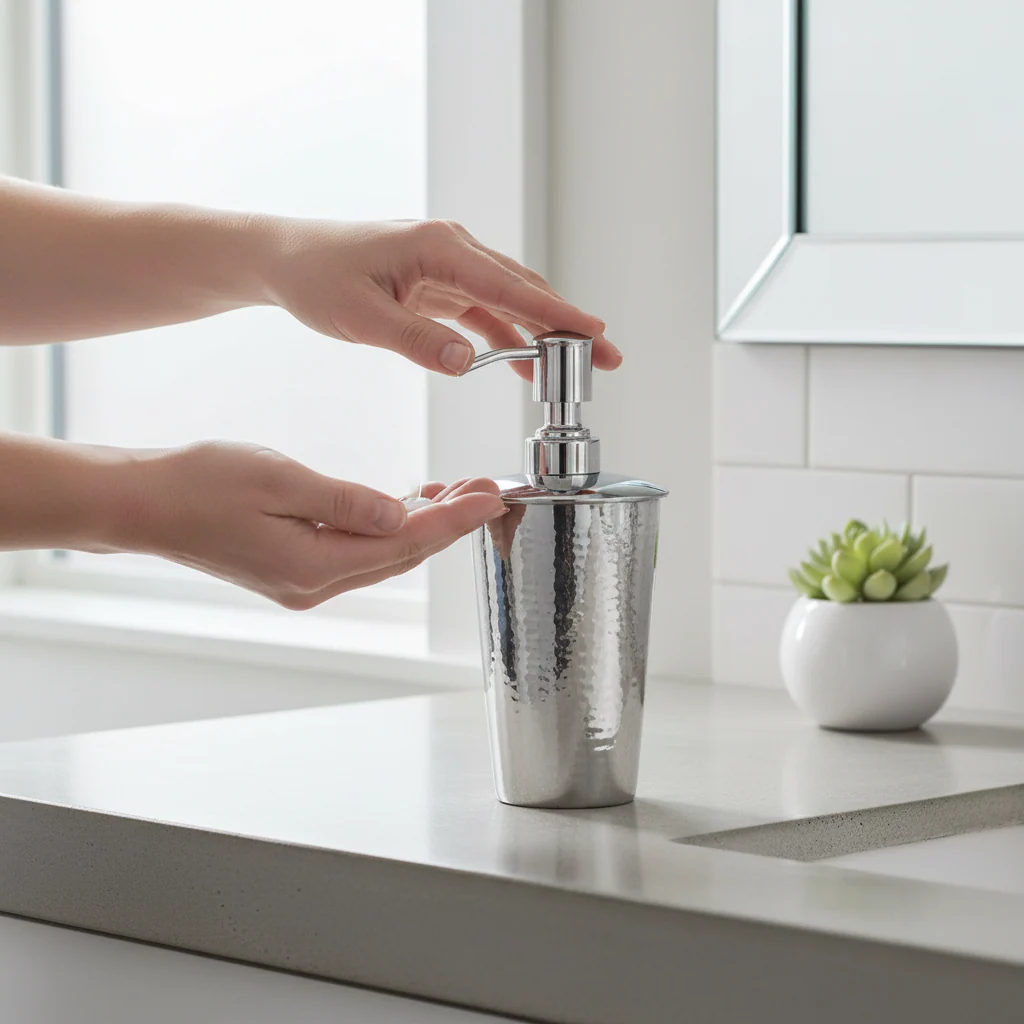 Vaco Hammered Bathroom Nickel Finish Lotion Dispenser - Image 2