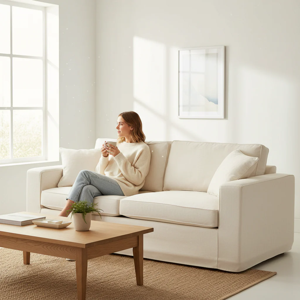 Valensole 3 Seat Cream Fabric Sofa - Image 2