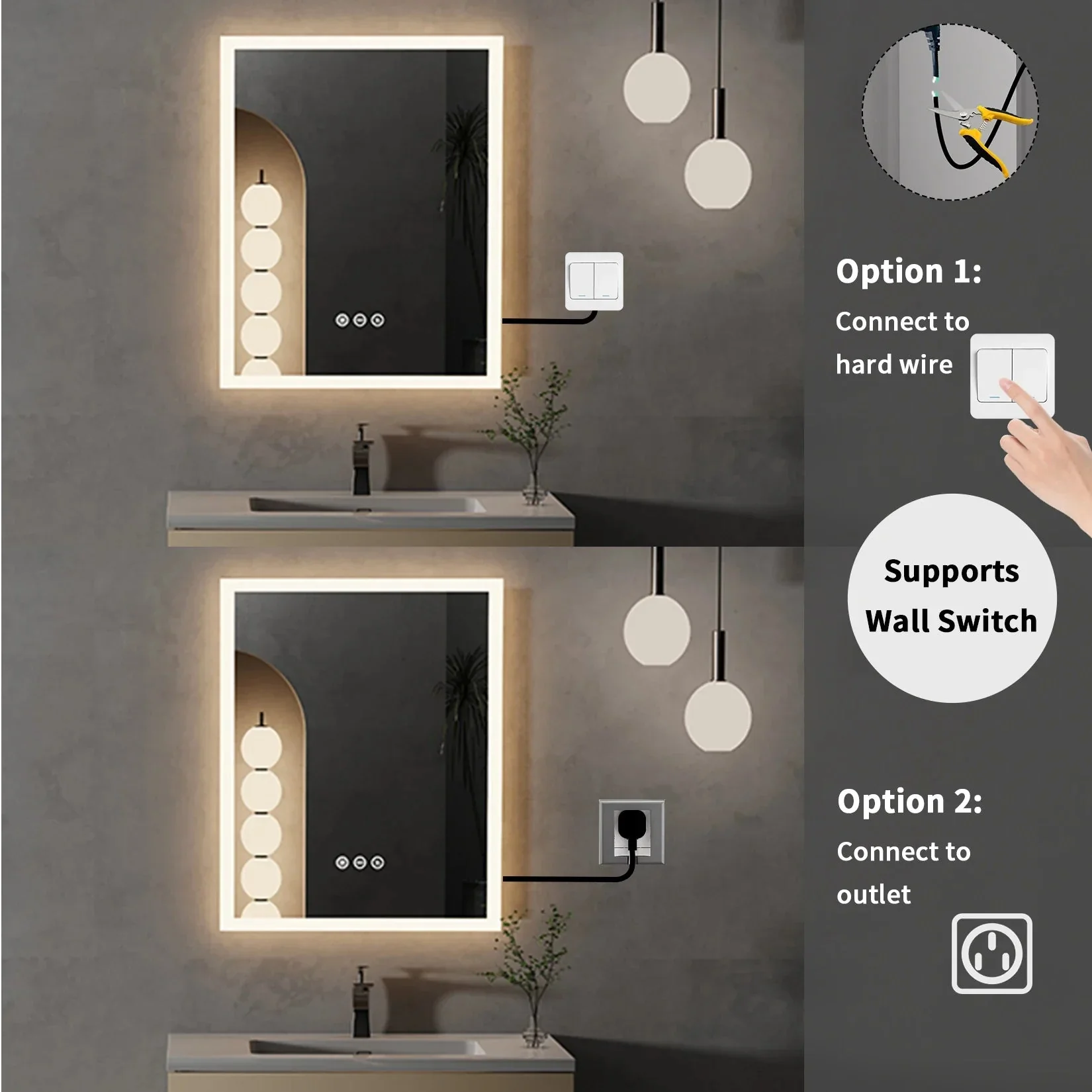 Vanity LED Illuminated Bathroom Mirror Wall Mount Cosmetic Lights Touch Antifog 400x500mm / 16x20 in - Image 7