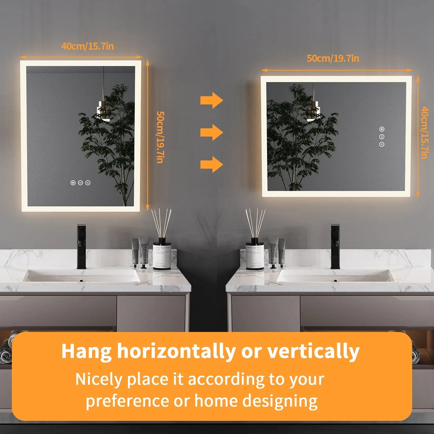 Vanity LED Illuminated Bathroom Mirror Wall Mount Cosmetic Lights Touch Antifog 400x500mm / 16x20 in - Image 9