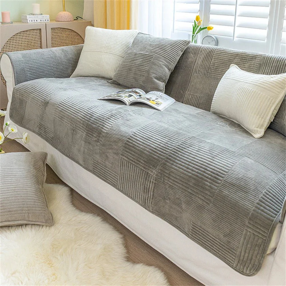 Velvet Sofa Cushion Milky White Winter Thick Anti Slip Removable Washable Sofa Cushion Backrest Sofa Furniture Protective Pad - Image 7