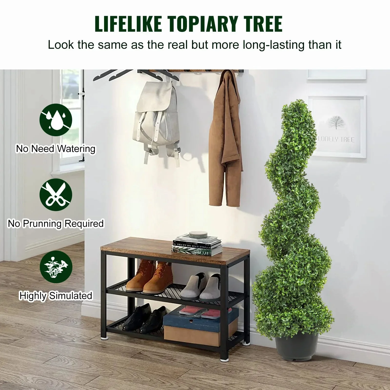 VEVOR 1/2pcs Artificial Boxwood Tower Topiary Spiral Artificial Plant 24/36/48in high Decorative Plants Green Plastic PE Tree - Image 2