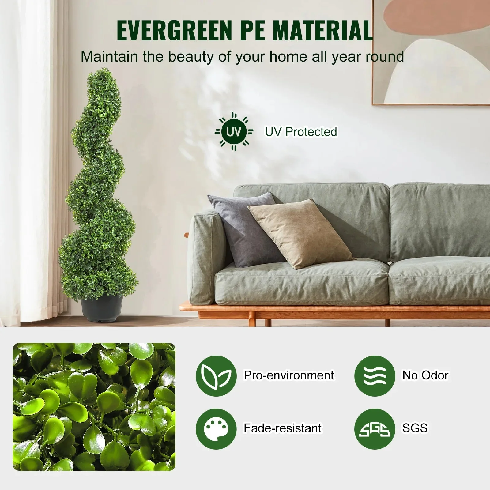 VEVOR 1/2pcs Artificial Boxwood Tower Topiary Spiral Artificial Plant 24/36/48in high Decorative Plants Green Plastic PE Tree - Image 3